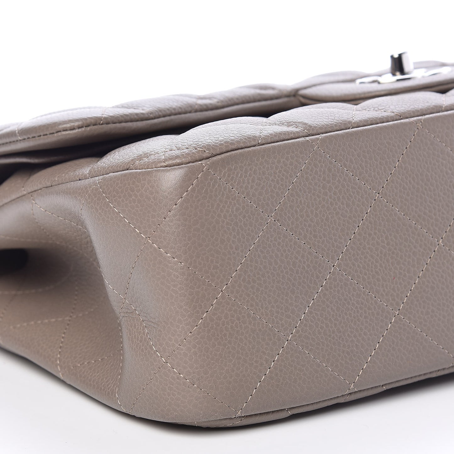 Caviar Quilted Jumbo Double Flap Light Grey