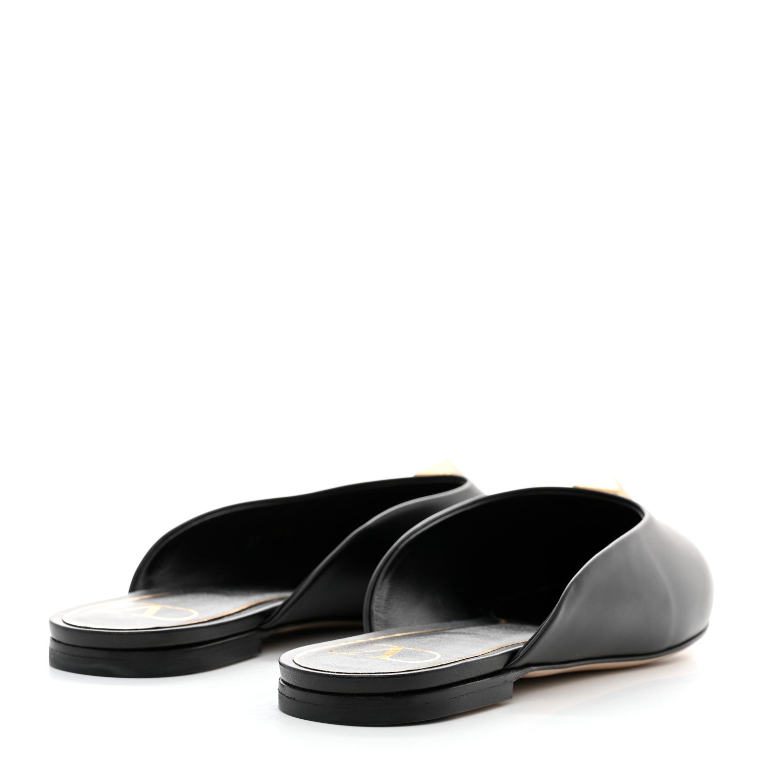 Valentino Garavani Calfskin Roman Stud Pointed Flat Mules 39 Black 4 of 9