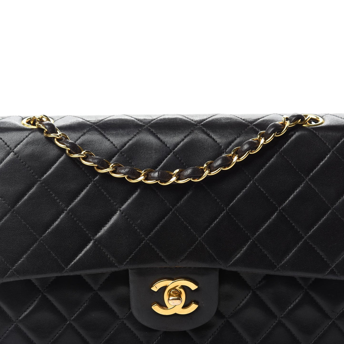 Lambskin Quilted Medium Double Flap Black