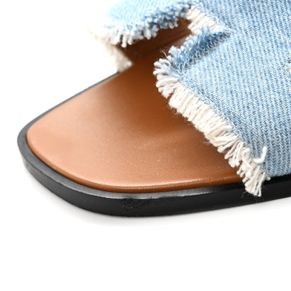 Hermes Denim Oran Fringe Sandals 37 Bleu Clair 10 of 10