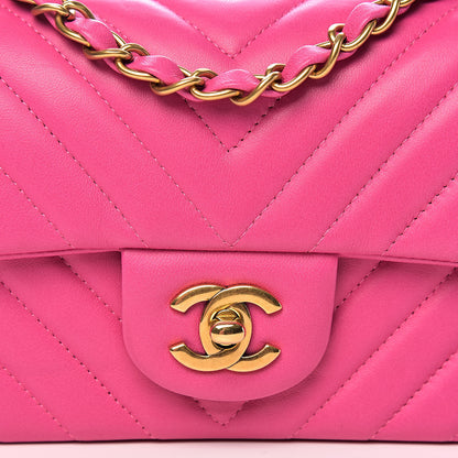 Chanel Lambskin Chevron Quilted Mini Rectangular Flap Pink 10 of 11