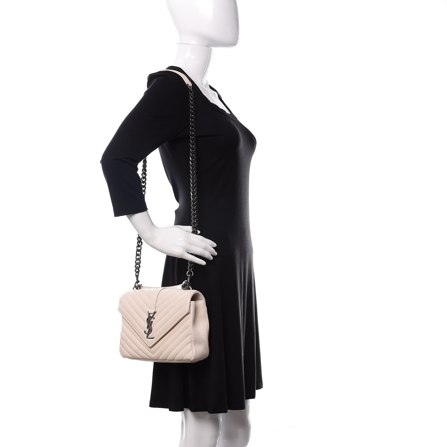 Saint Laurent Sheepskin Matelasse Chevron Monogram Medium College Bag Dove White 2 of 15