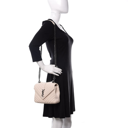 Saint Laurent Sheepskin Matelasse Chevron Monogram Medium College Bag Dove White 2 of 15