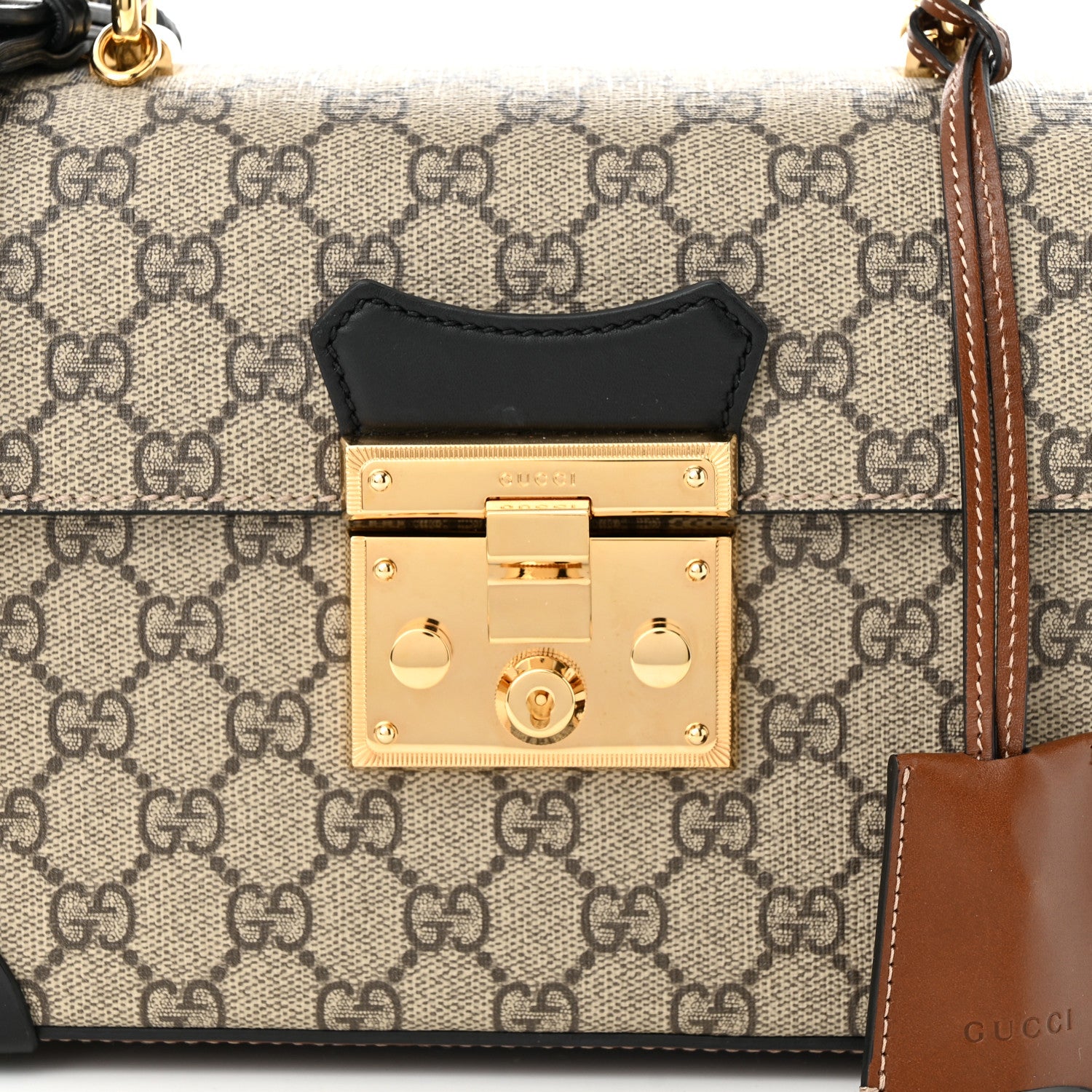 Gucci GG Supreme Monogram Small Padlock Bamboo Shoulder Bag Beige Black Cuir 8 of 10