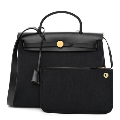 Hermes Military Toile Vache Hunter Herbag Zip PM 31 Black 1 of 13
