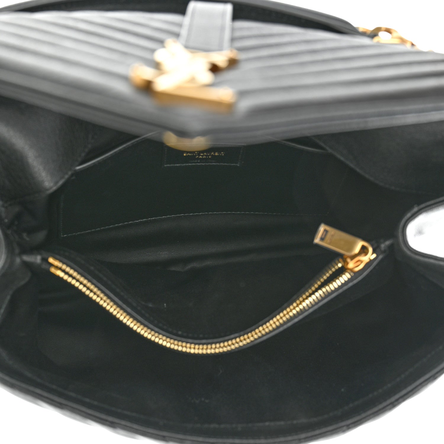 Saint Laurent Sheepskin Matelasse Chevron Monogram Large College Satchel Black 5 of 10