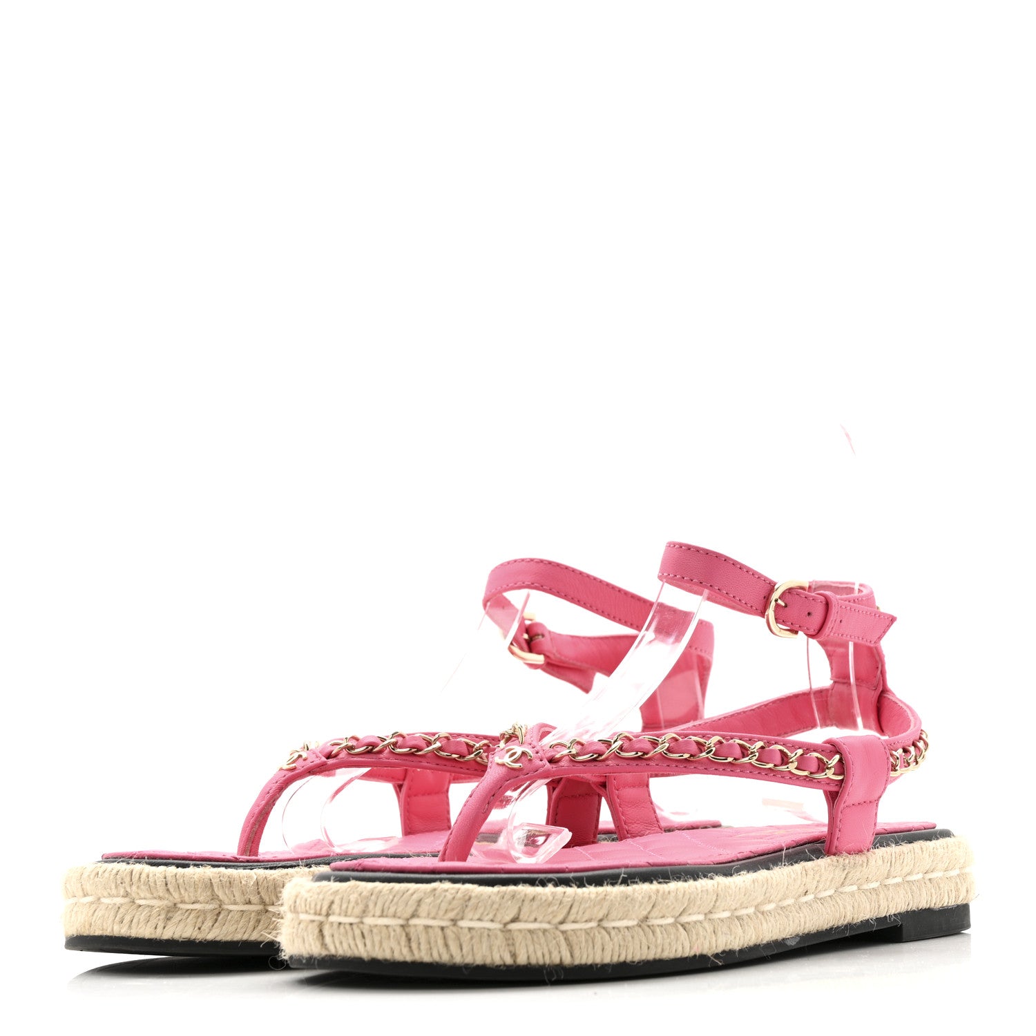 Chanel Lambskin Chain CC Thong Espadrille Sandals 38 Pink 4 of 13