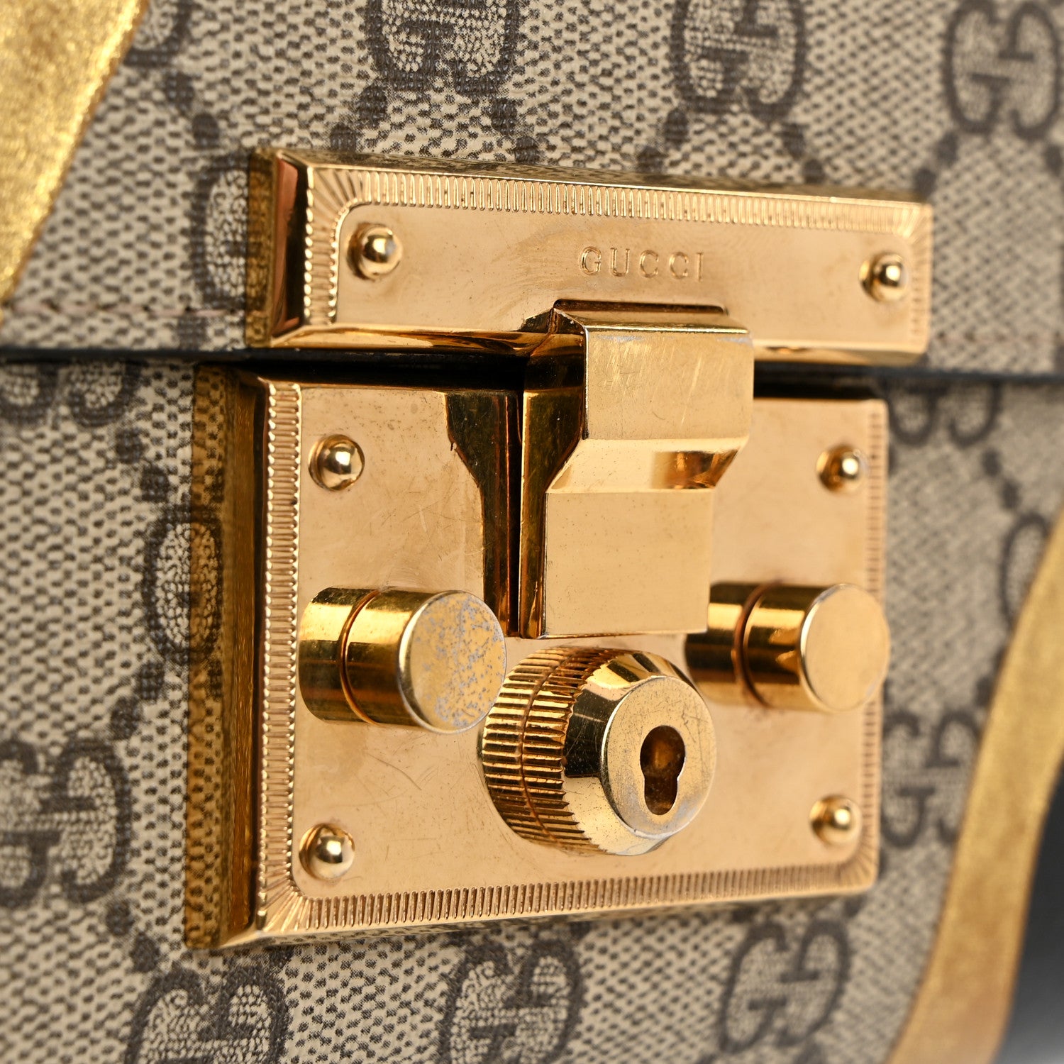 Gucci Calfskin GG Supreme Monogram Small Padlock Shoulder Bag Black Gold 12 of 12
