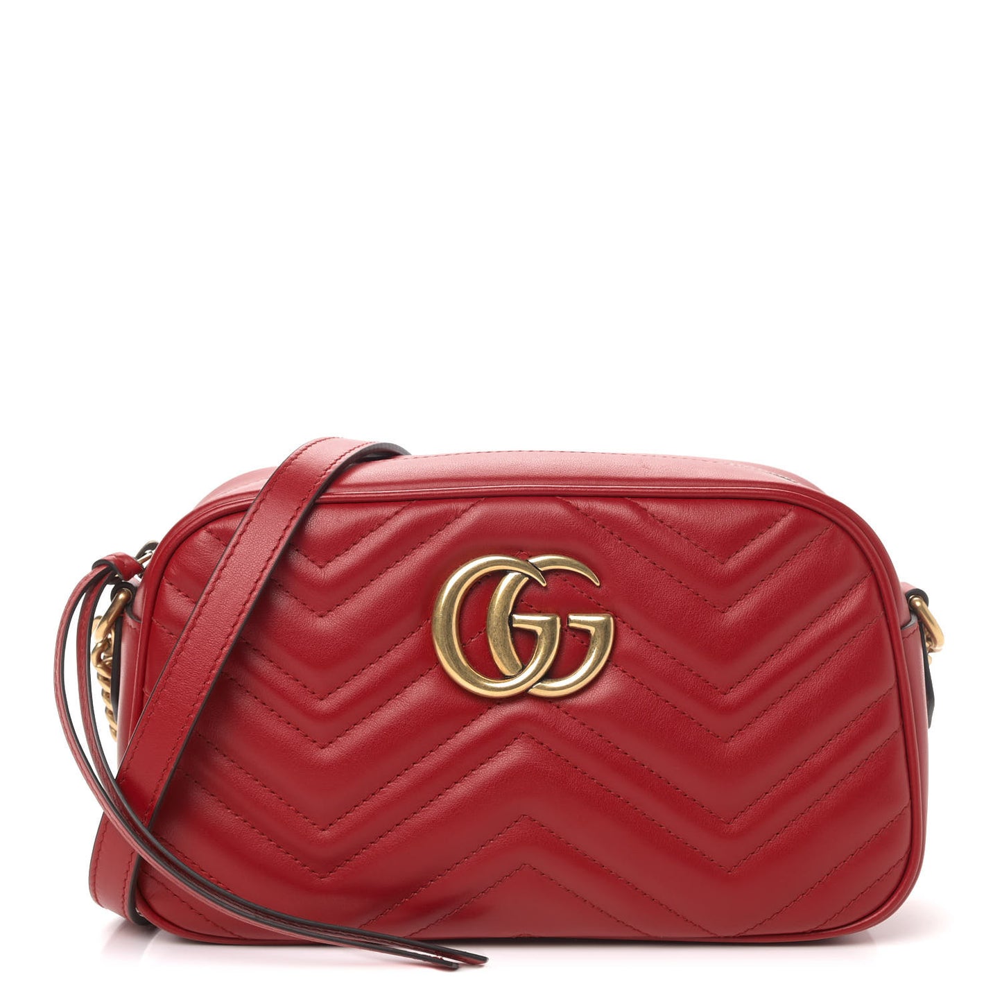 Calfskin Matelasse Small GG Marmont Chain Shoulder Bag Hibiscus Red