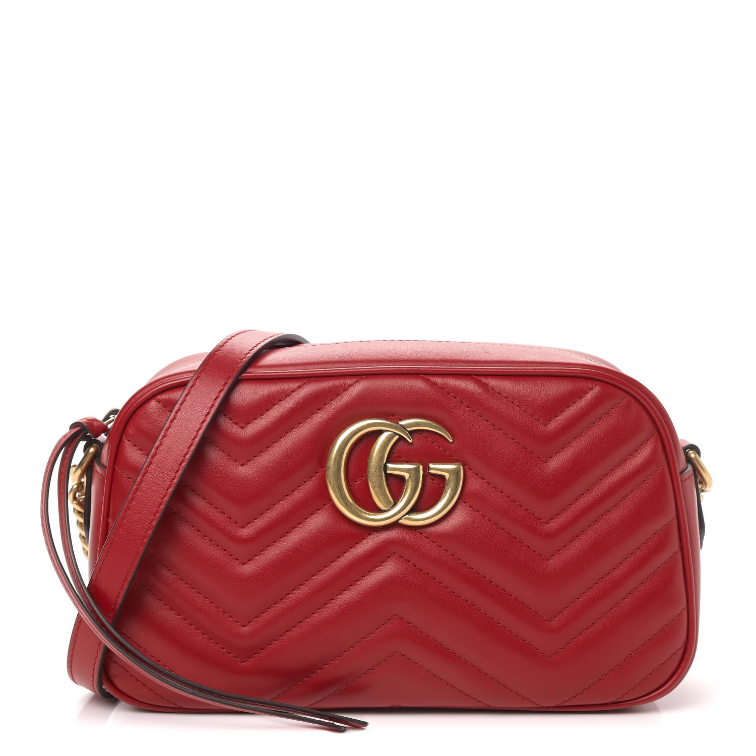 Gucci Calfskin Matelasse Small GG Marmont Chain Shoulder Bag Hibiscus Red 1 of 11