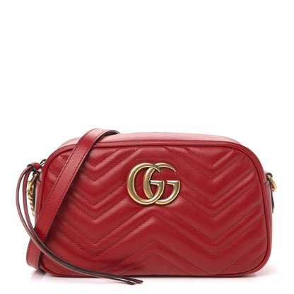 Gucci Calfskin Matelasse Small GG Marmont Chain Shoulder Bag Hibiscus Red 1 of 11