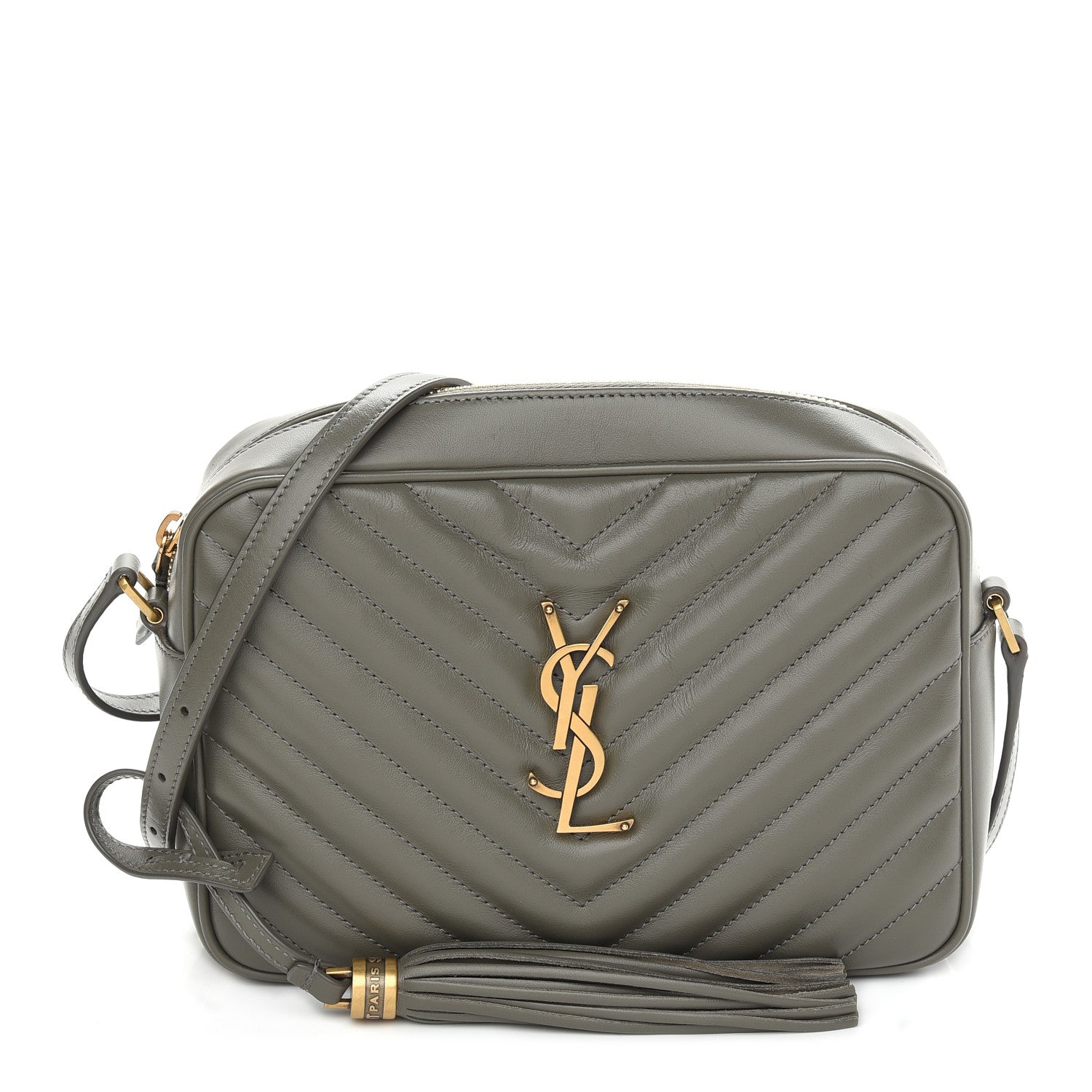 Saint Laurent Calfskin Matelasse Monogram Lou Camera Bag Grey Kaki 1 of 8