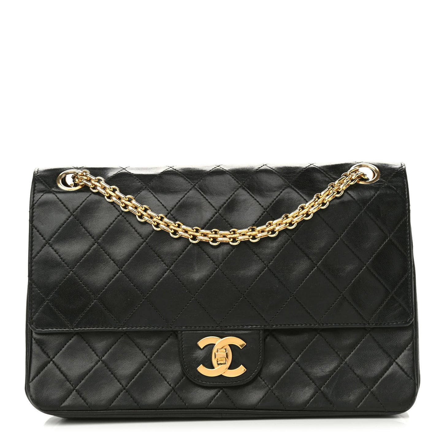Lambskin Quilted Medium Double Flap Bijoux Chain Black