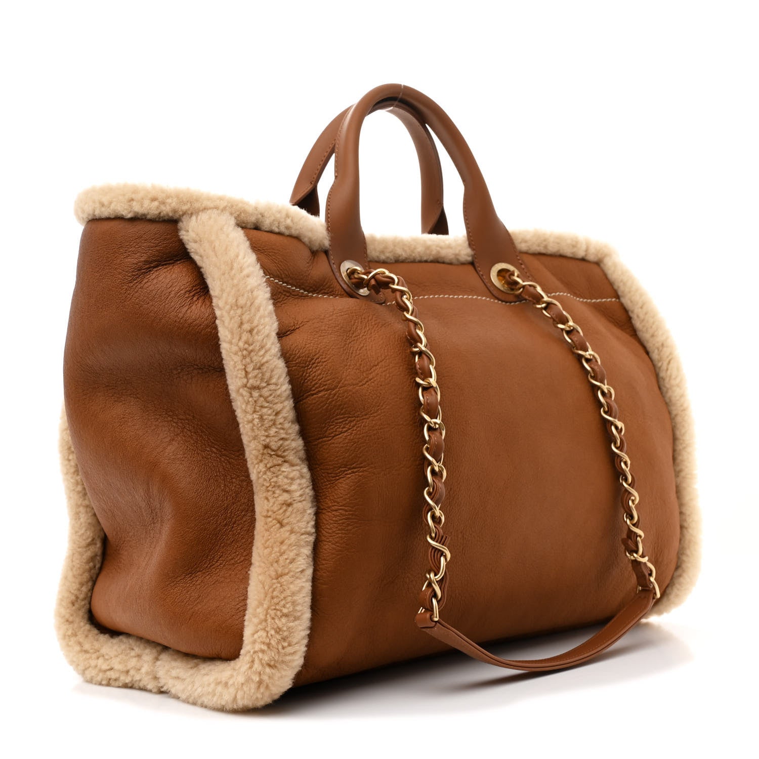 Chanel Lambskin Shearling Medium Deauville Tote Brown 4 of 12