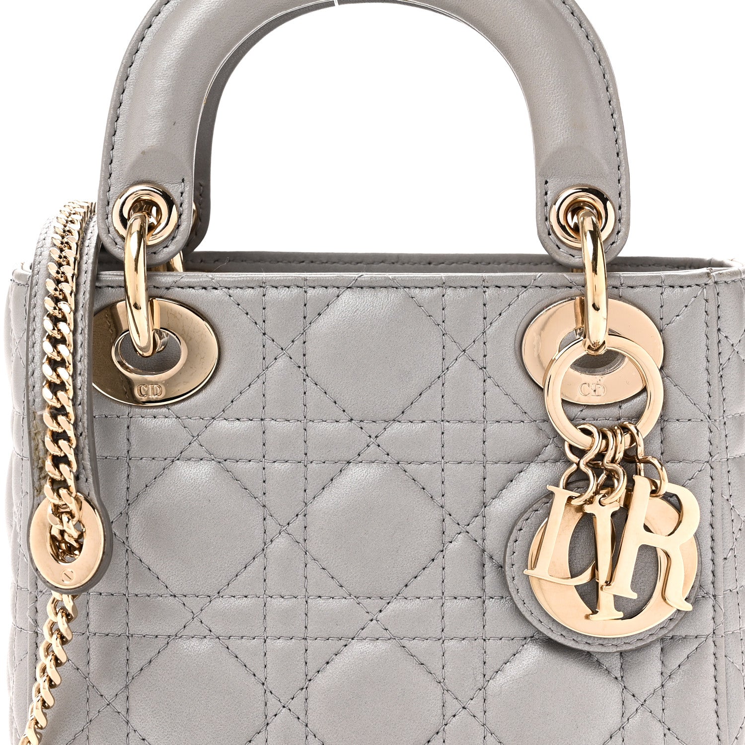 Christian Dior Metallic Lambskin Cannage Mini Lady Dior Grey 8 of 11