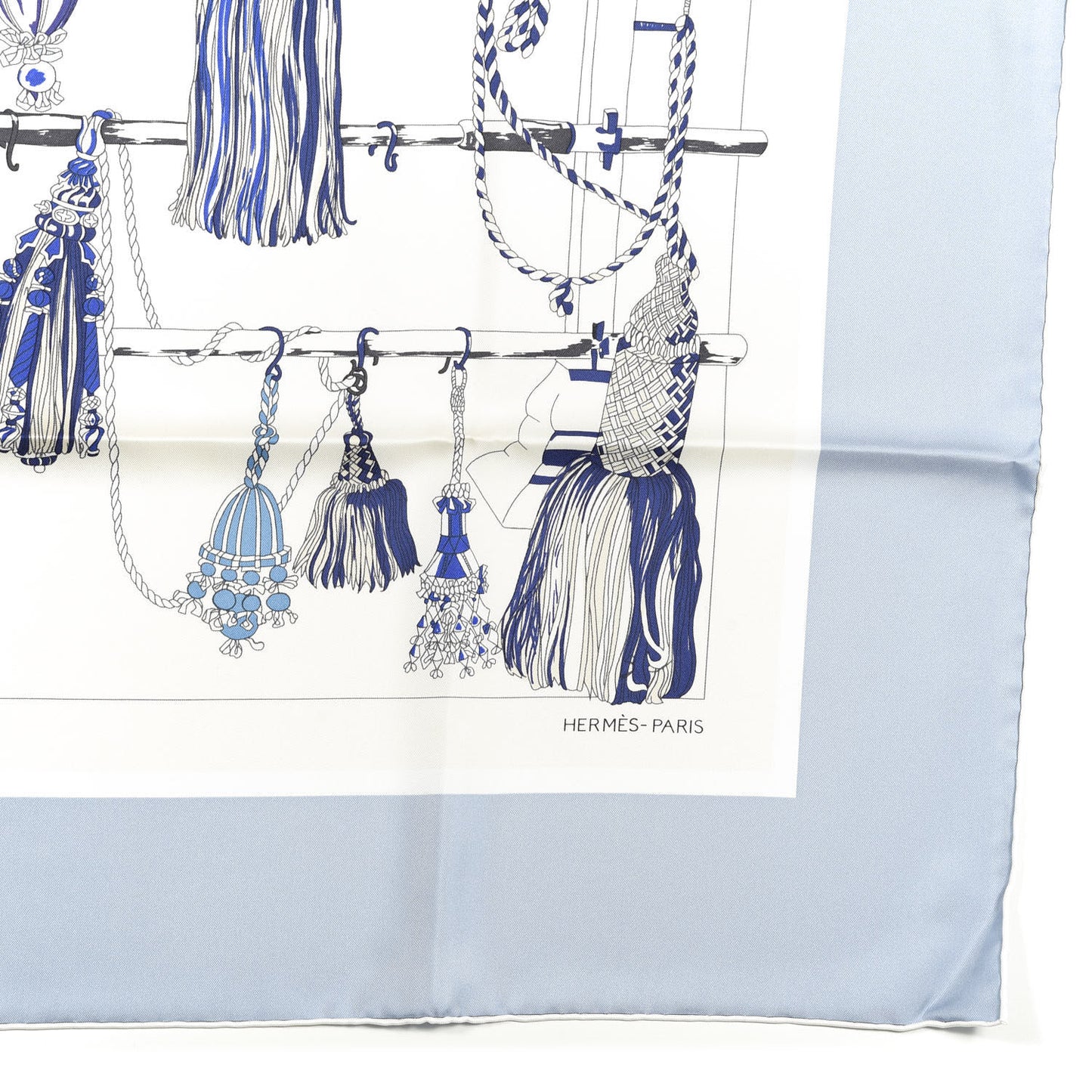 Silk Passementerie Quadri Scarf 90 Bleu Jean Creme Rouge