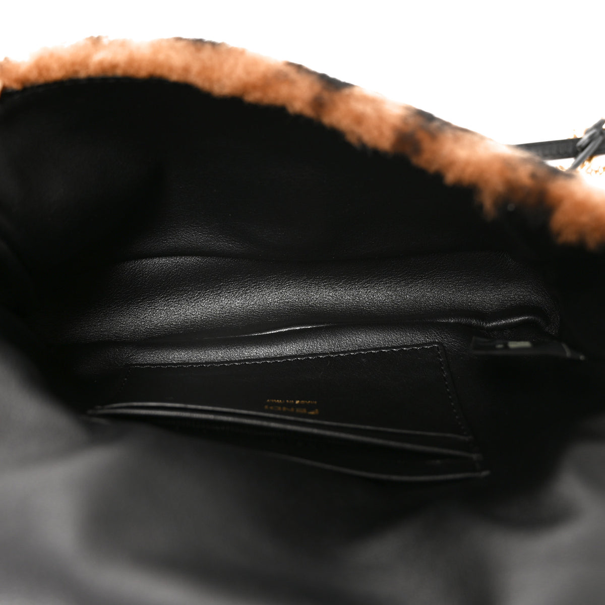Shearling Vitello Dolce Macro FF 1974 Mini Baguette Tobacco Black