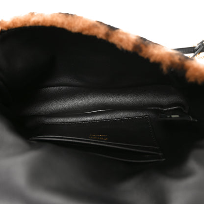 Fendi Shearling Vitello Dolce Macro FF 1974 Mini Baguette Tobacco Black 5 of 10