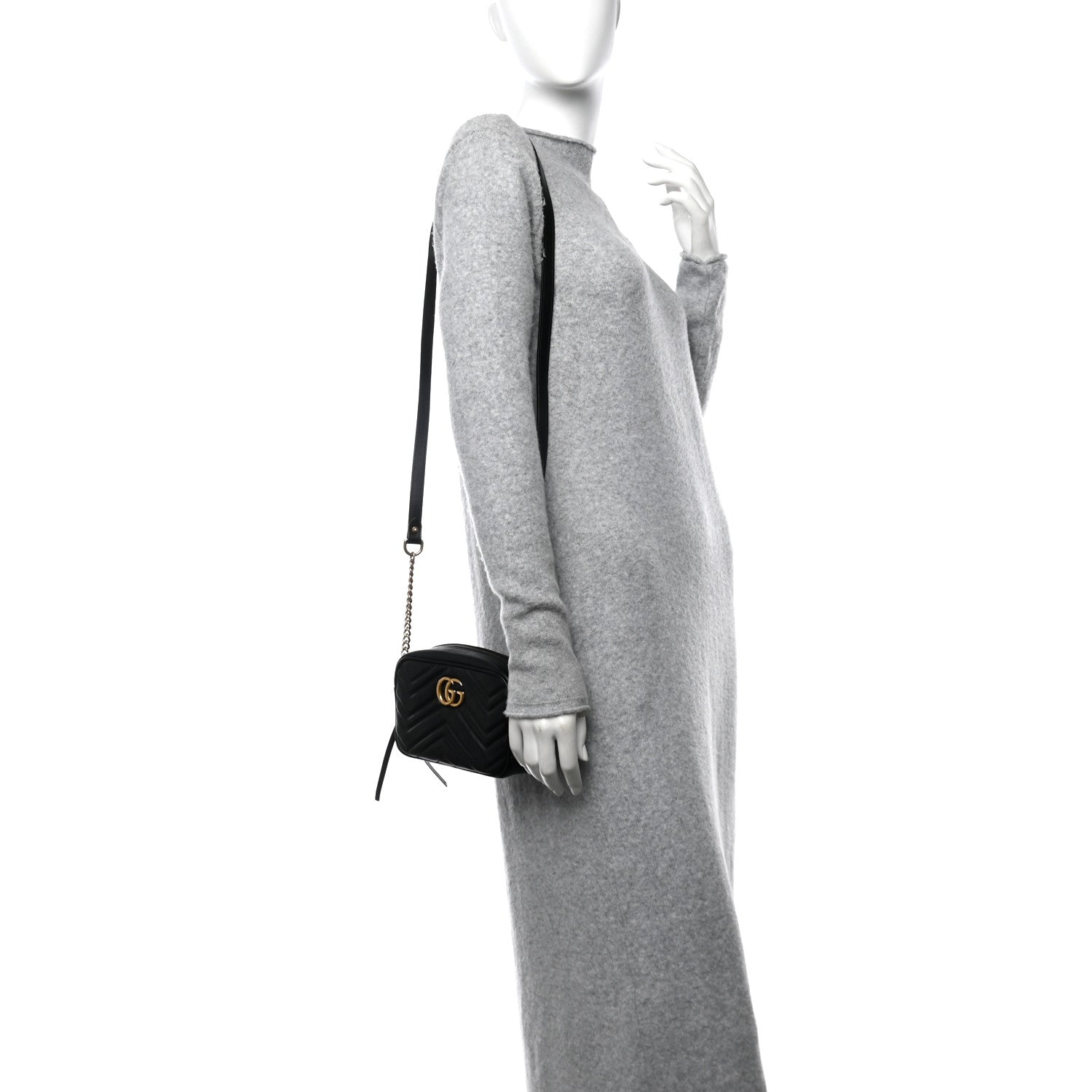 Gucci Calfskin Matelasse Mini GG Marmont Chain Shoulder Bag Black 3 of 10