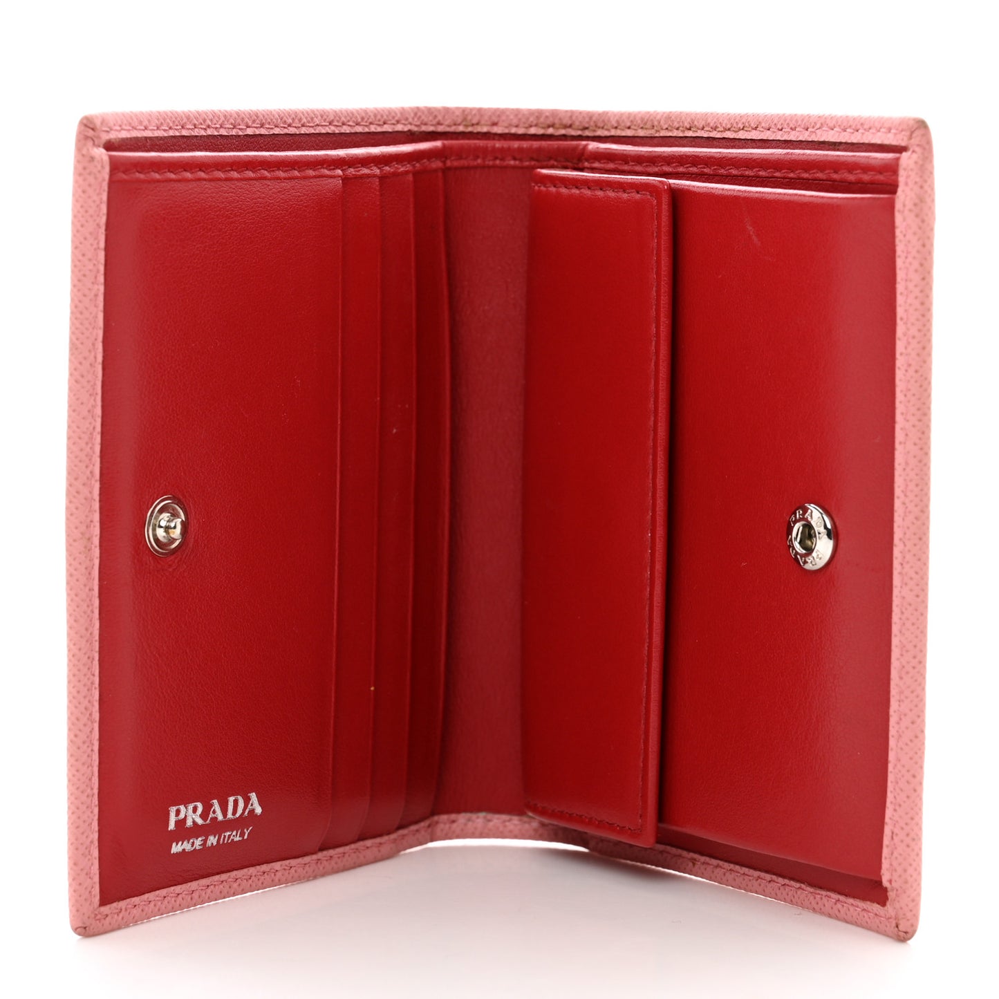 Saffiano Metal Compact Snap Bi-Fold Wallet Petalo Rosso