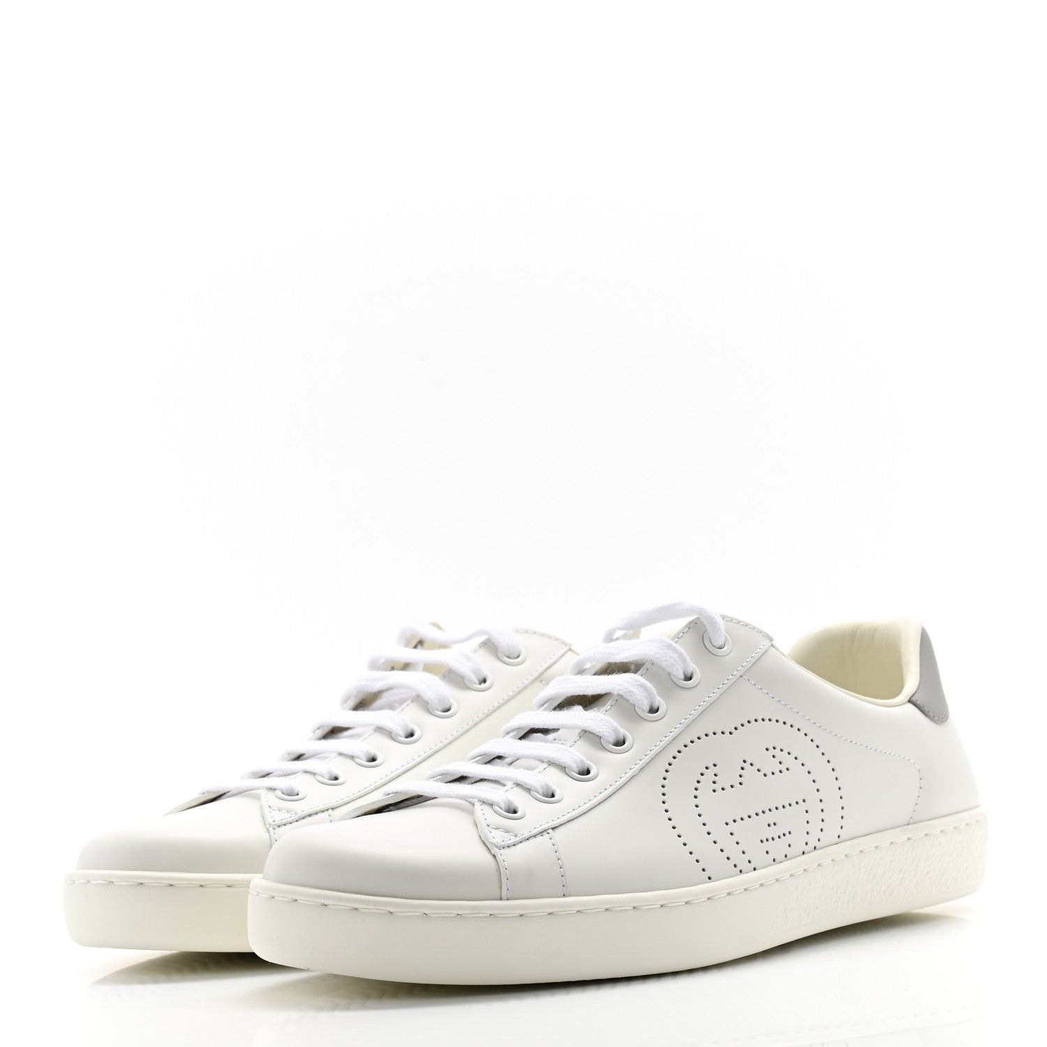 Gucci Calfskin Interlocking G Perforated Mens Ace Sneakers 8 White Grey Sky 3 of 10