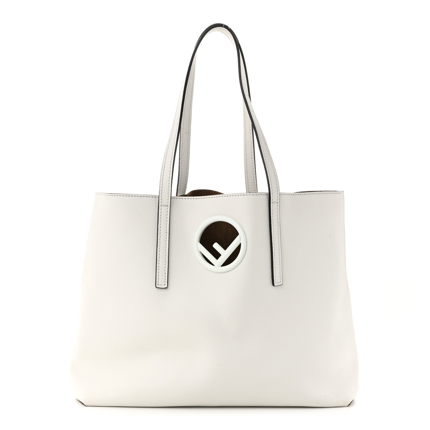 Fendi Vitello Vienna Enamel F is Fendi Shopping Tote White Taupe 3 of 16