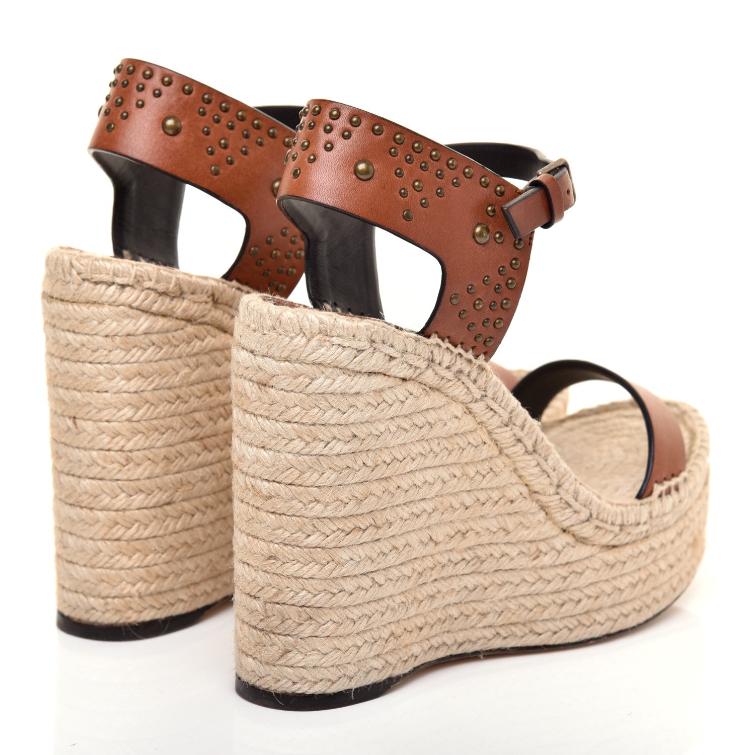 Saint Laurent Calfskin Studded Espadrille 105 Wedges 38 Brown 4 of 8