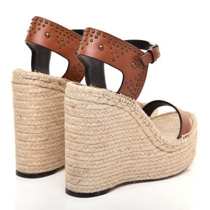 Saint Laurent Calfskin Studded Espadrille 105 Wedges 38 Brown 4 of 8