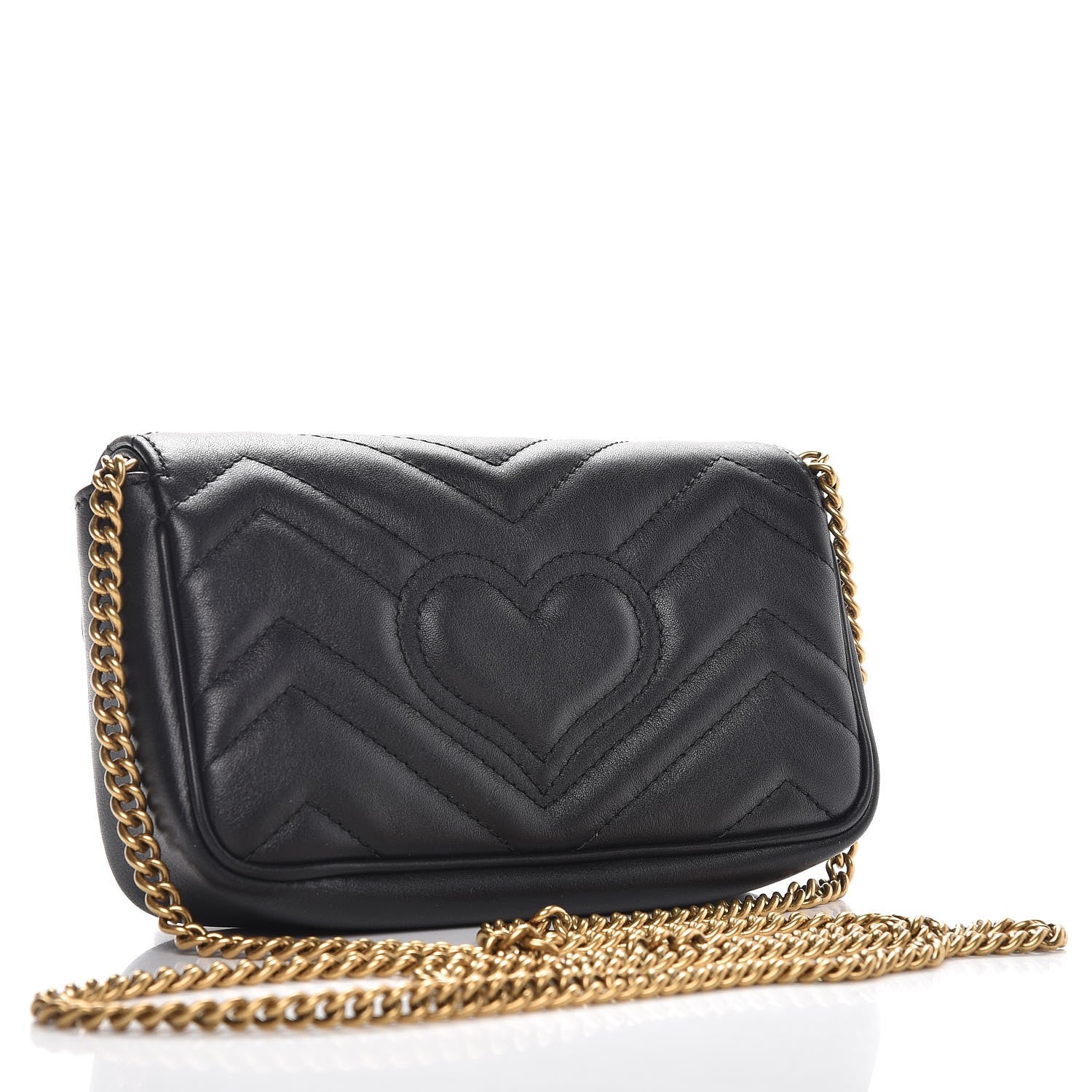 Gucci Calfskin Matelasse Super Mini GG Marmont Shoulder Bag Black 3 of 9