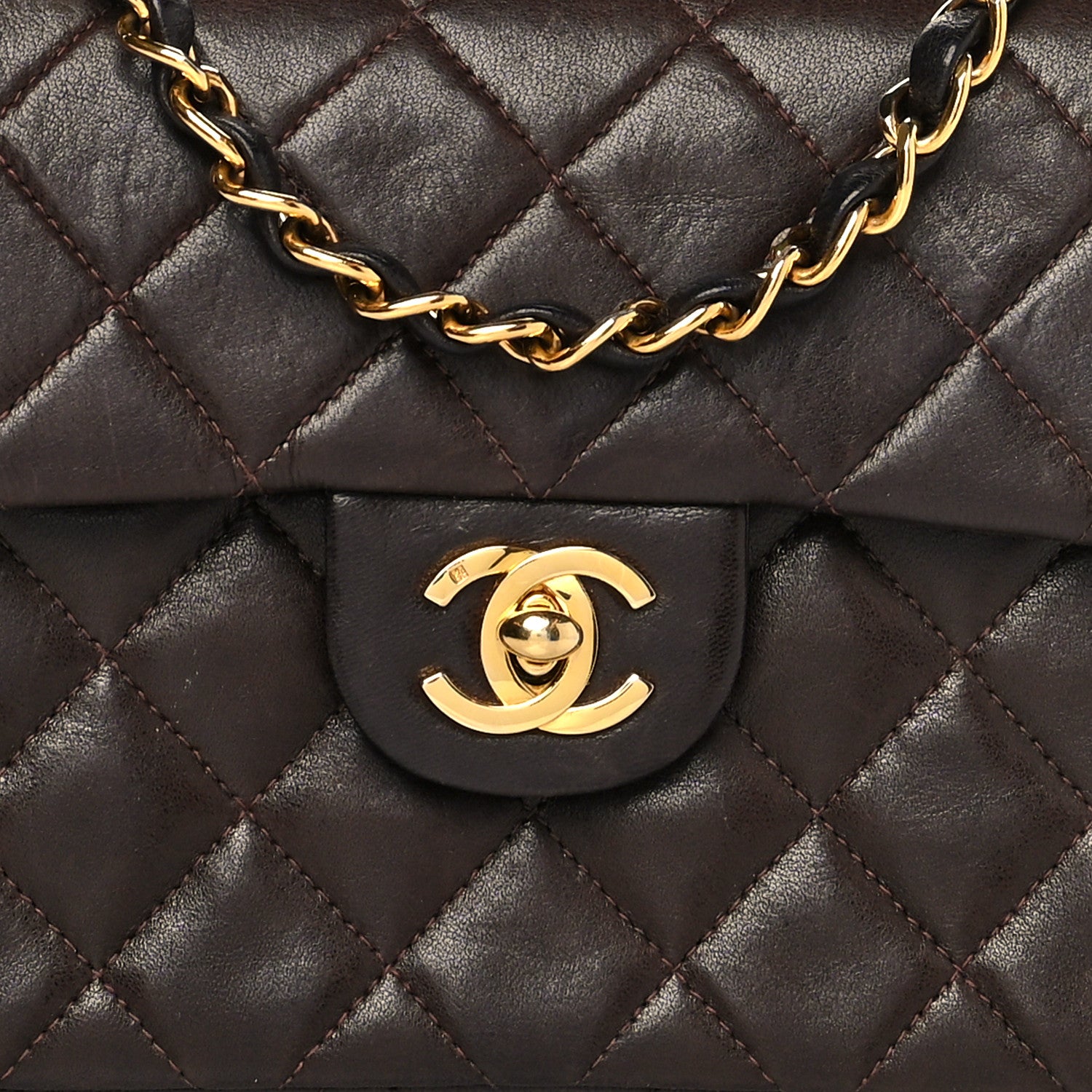 Chanel Lambskin Quilted Mini Square Flap Bag Dark Brown 8 of 13