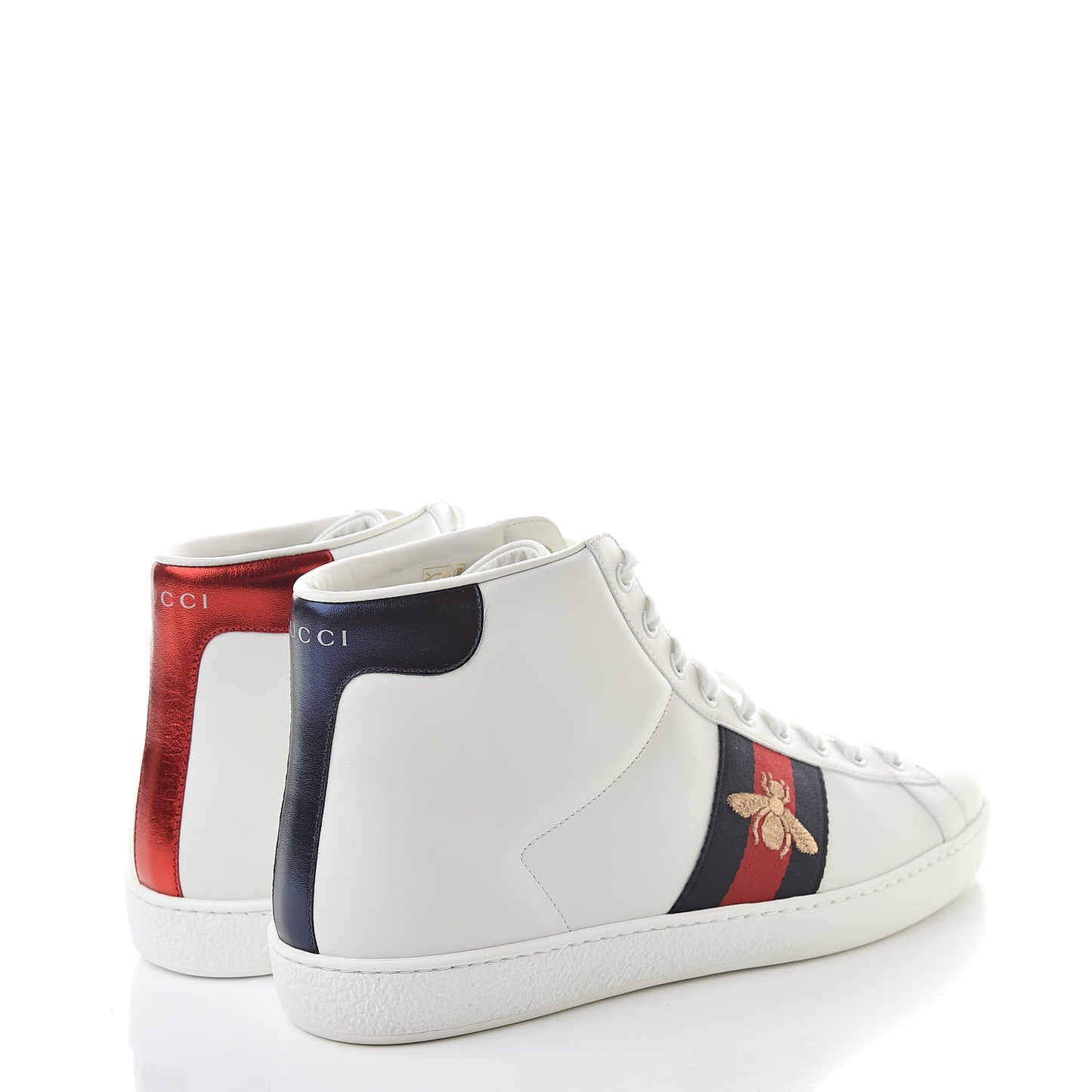 Calfskin Miro Soft Web Bee Embroidered Mens Ace High Top Sneakers 10.5 White