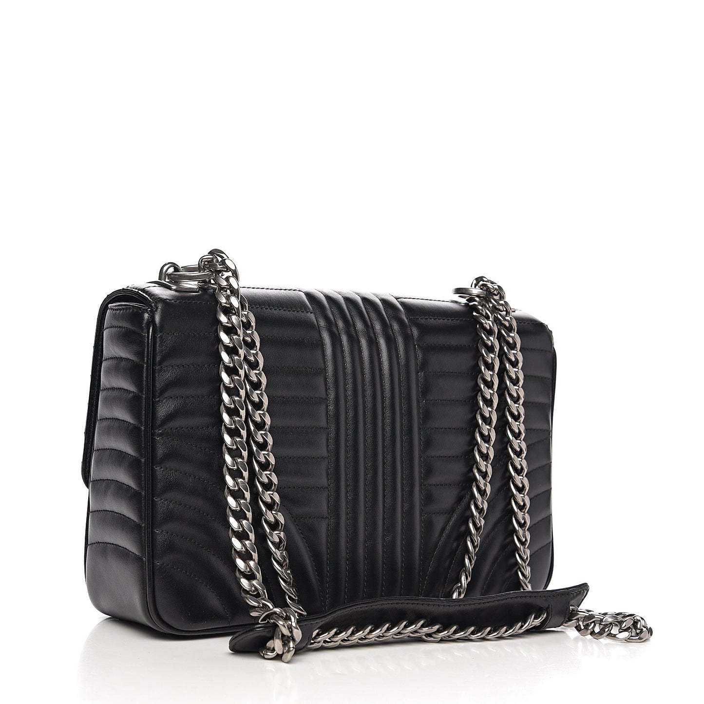 Soft Calfskin Impunture Diagramme Medium Chain Flap Shoulder Bag Black