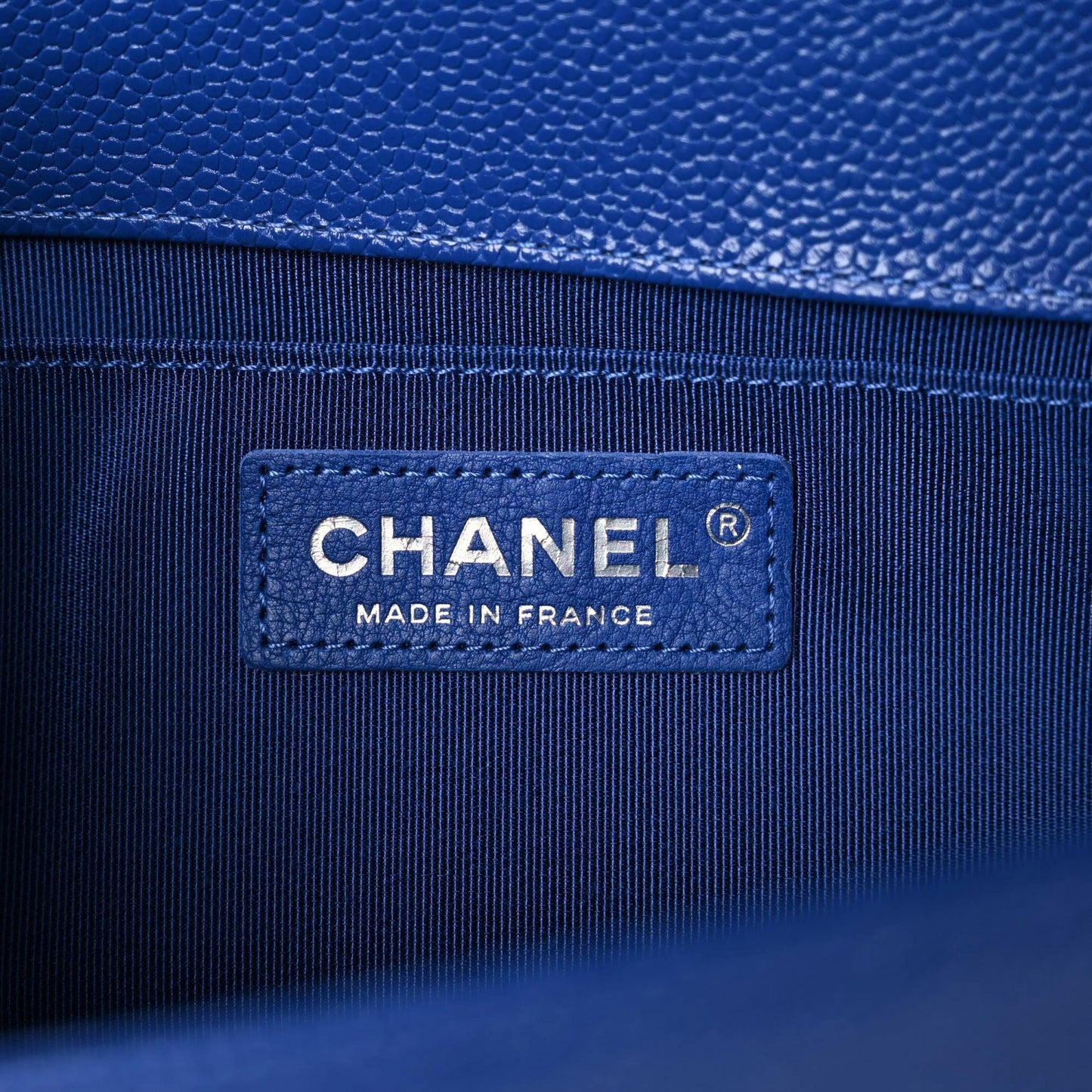 Caviar Chevron Quilted Medium Boy Flap Dark Blue