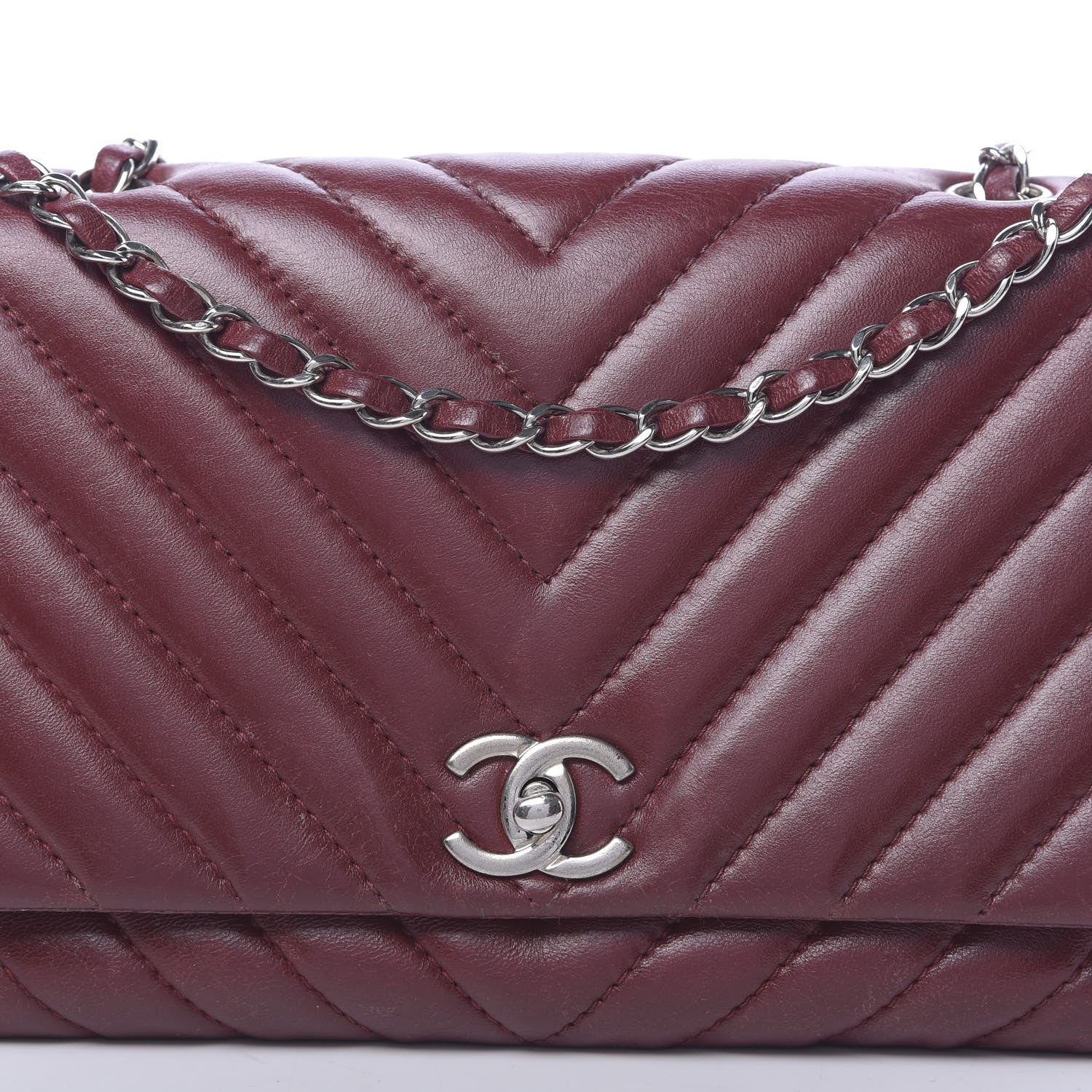 Chanel Lambskin Chevron Quilted Medium Surpique Flap Dark Red 10 of 10