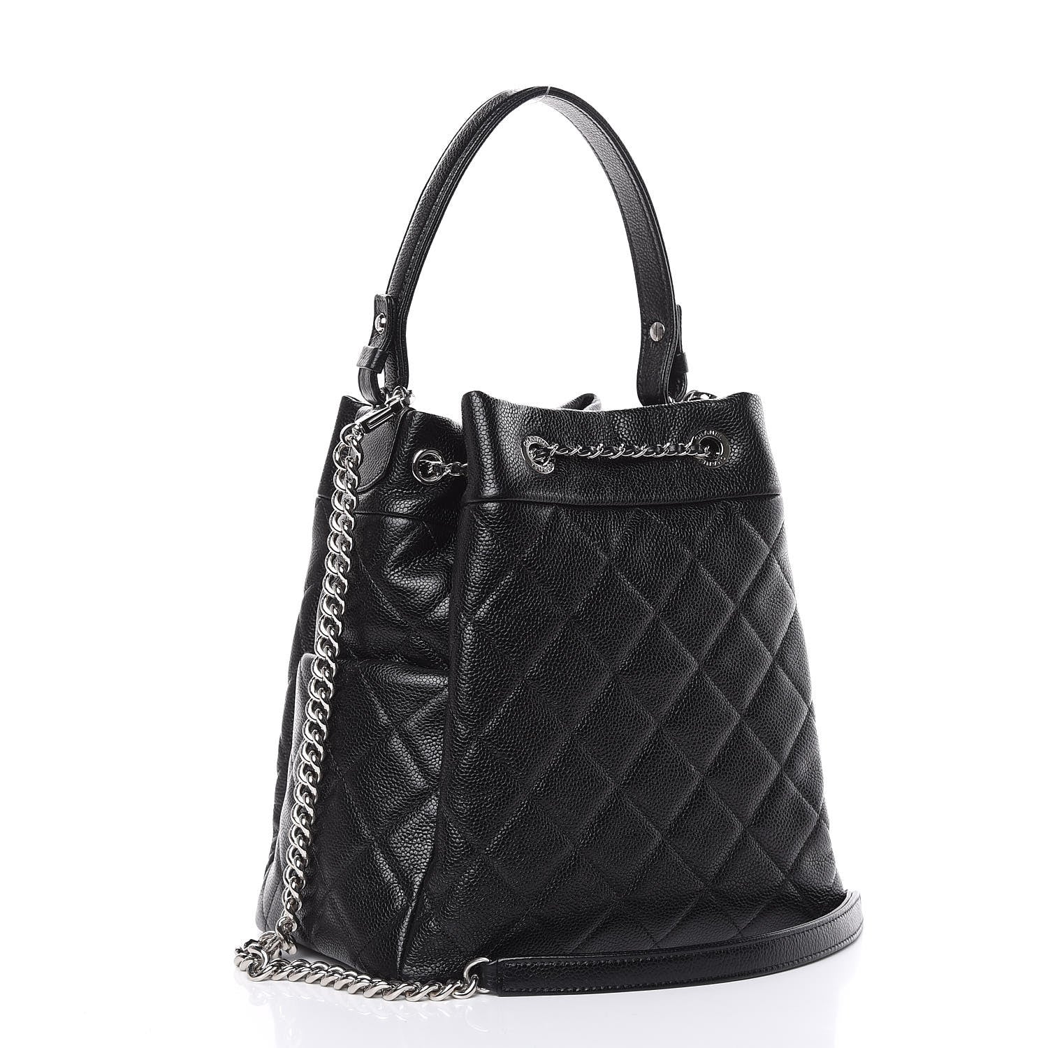 Chanel Grained Calfskin Quilted Medium CC Chain Bucket Drawstring Bag Black 3 of 9