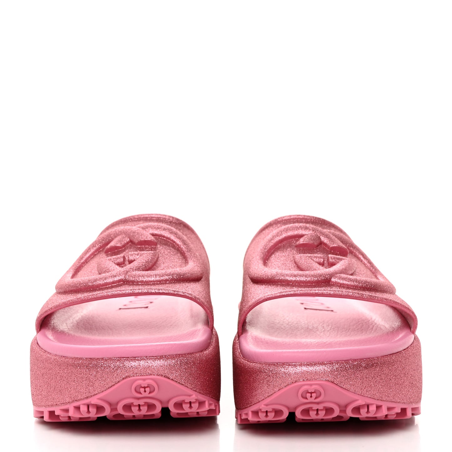 Glitter Rubber Womens Interlocking G Platform 42mm Slide Sandals 40 Rose