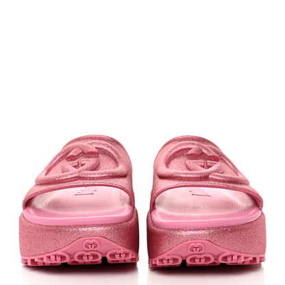 Gucci Glitter Rubber Womens Interlocking G Platform 42mm Slide Sandals 40 Rose 2 of 9