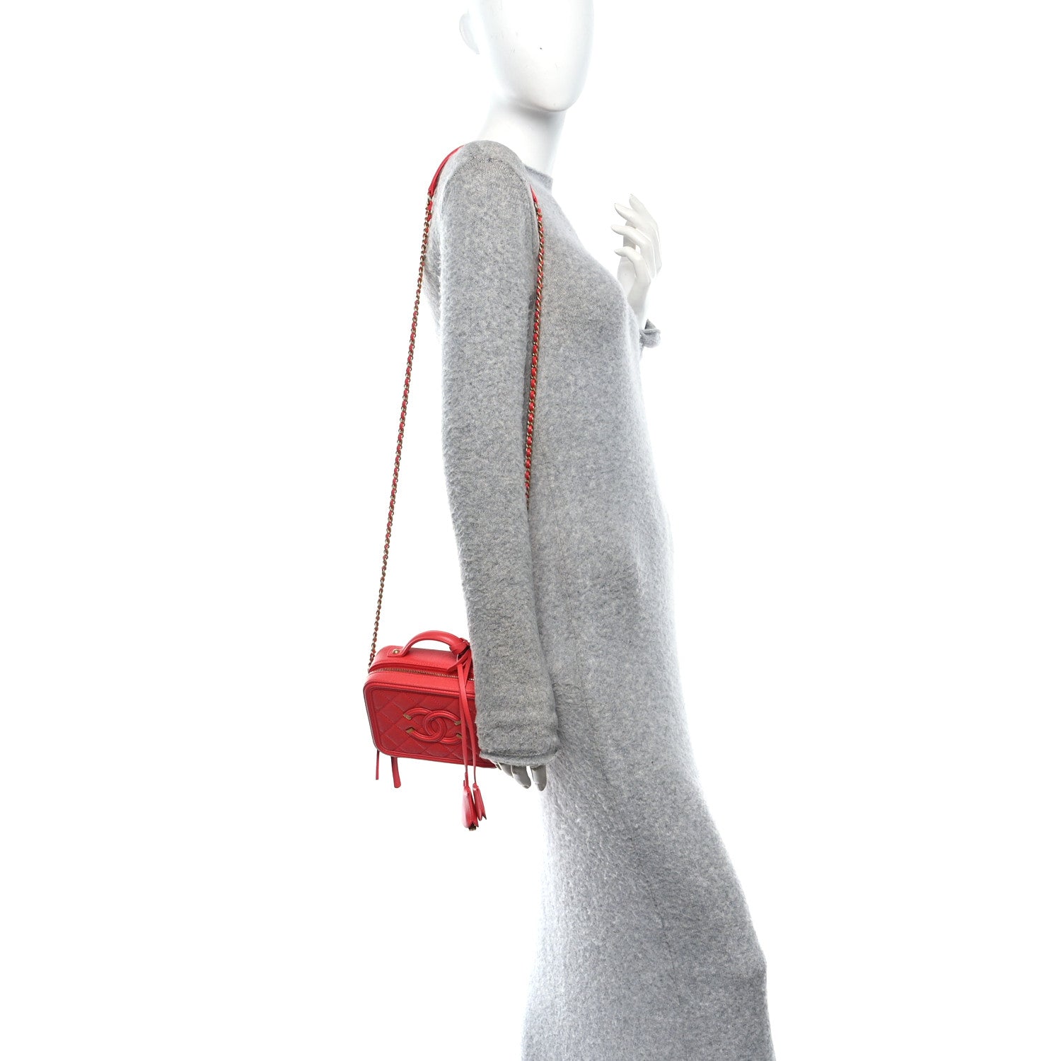 Chanel Caviar Quilted Small CC Filigree Vanity Case Red 2 of 11