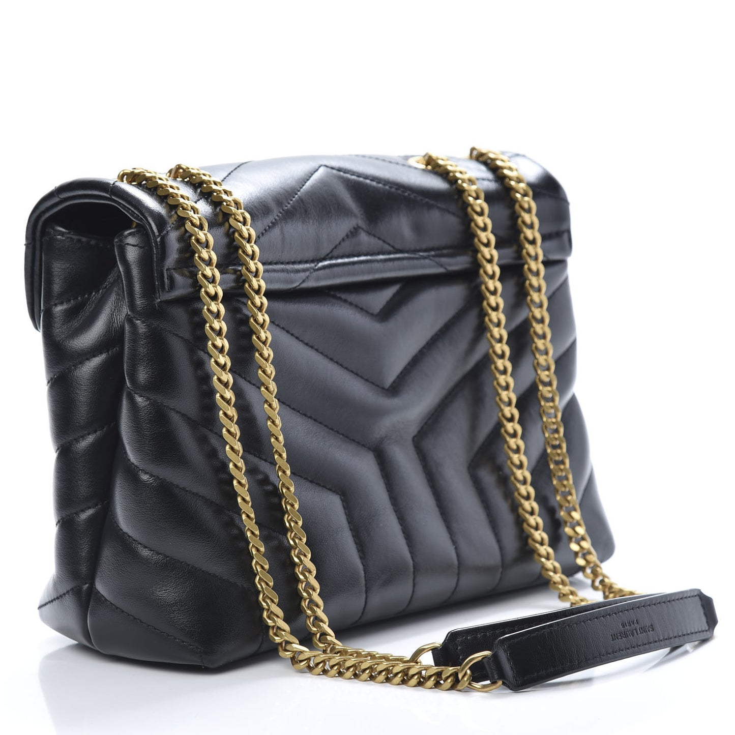 Calfskin Y Quilted Monogram Small Loulou Chain Satchel Black