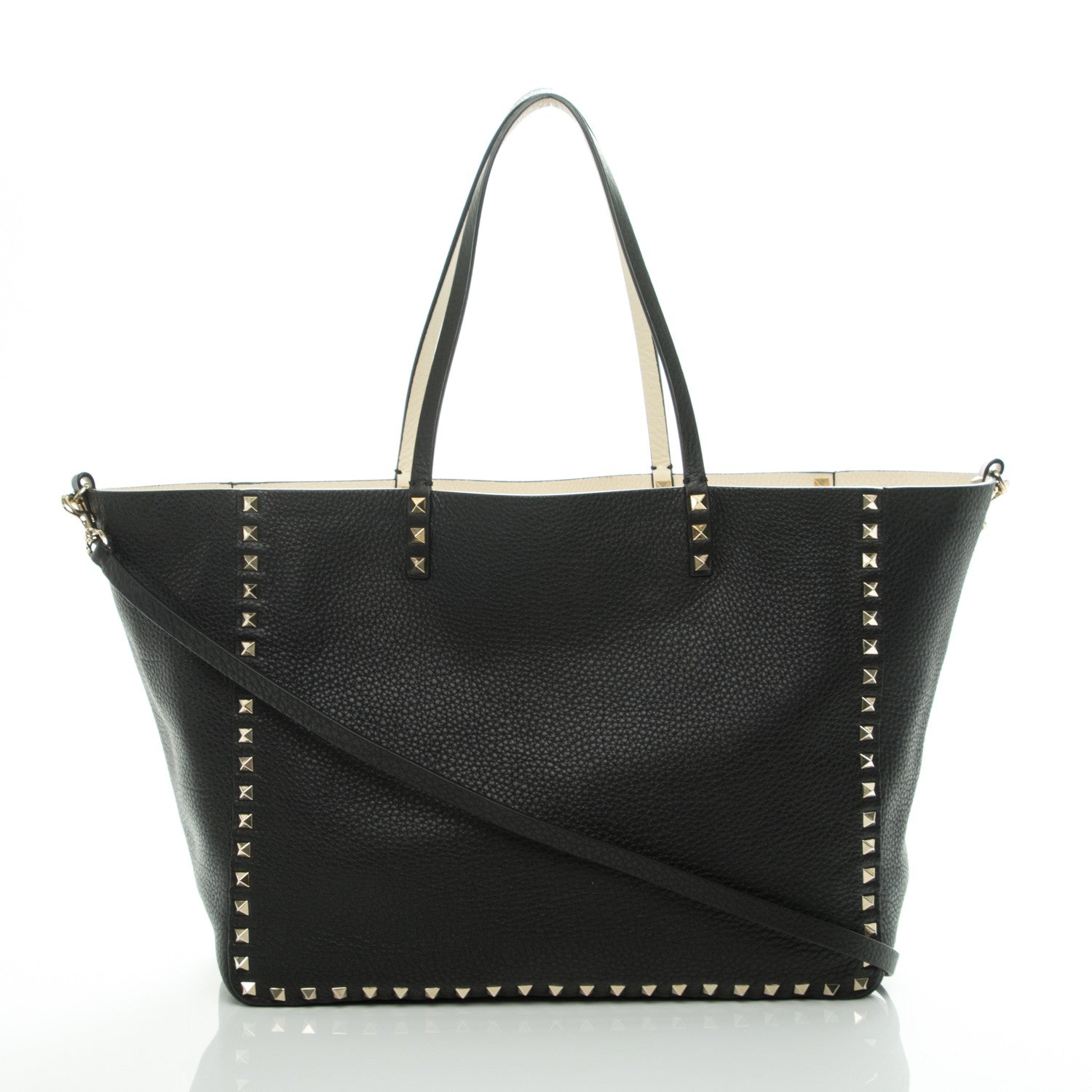 Valentino Garavani Grained Calfskin Medium Rockstud Reversible Tote Black Ivory 7 of 7