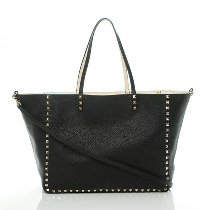 Valentino Garavani Grained Calfskin Medium Rockstud Reversible Tote Black Ivory 7 of 7