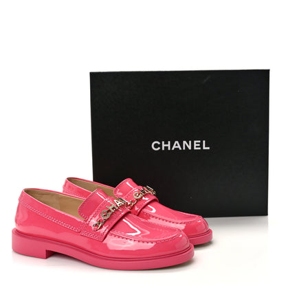Chanel Patent Calfskin Logo Loafers 37 Pink 10 of 10