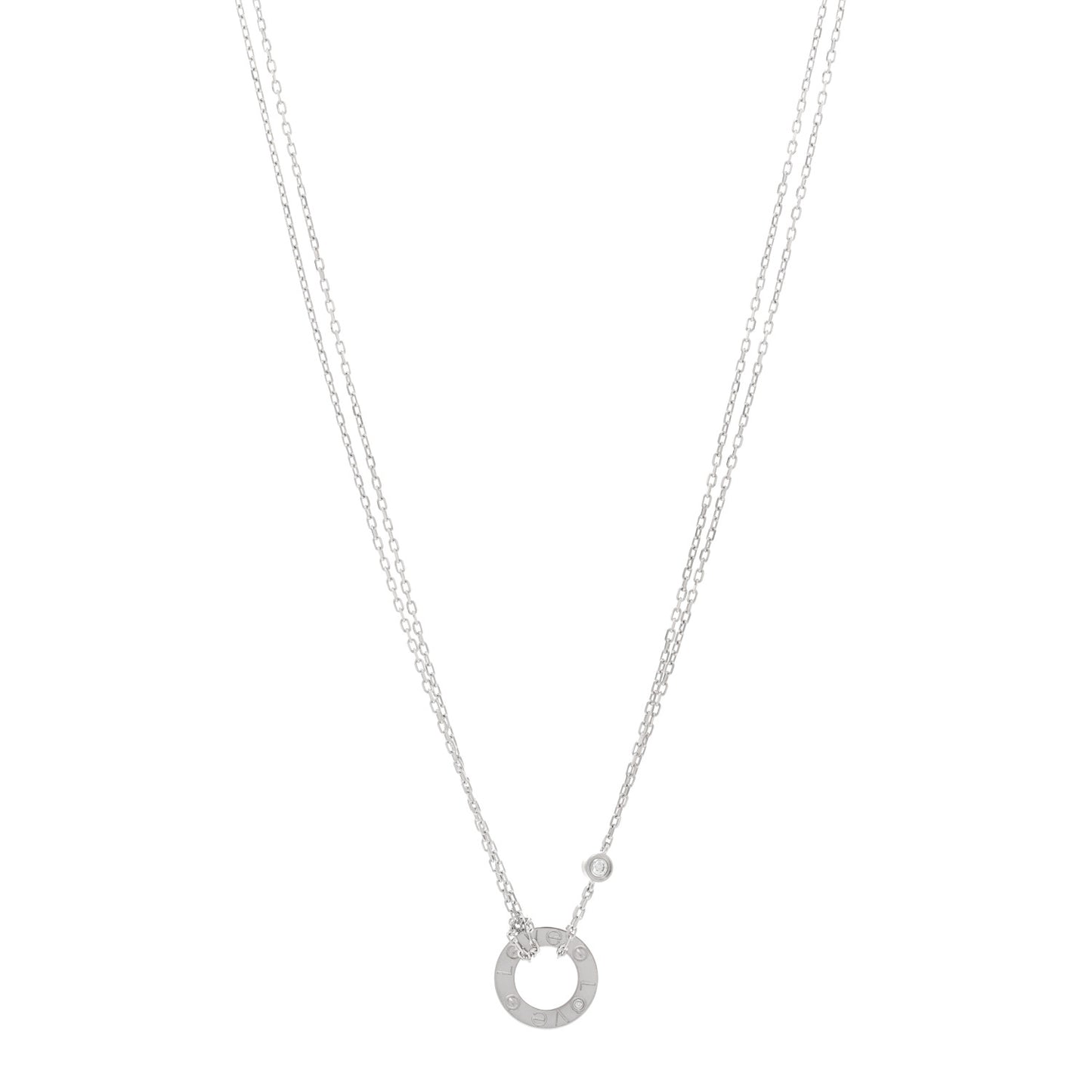18K White Gold 2 Diamond LOVE Necklace