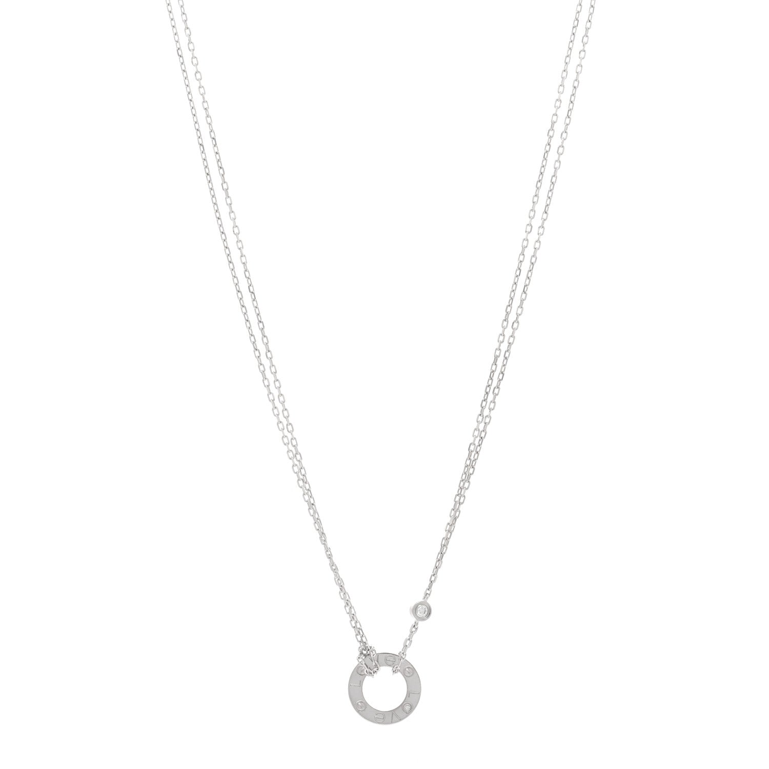 Cartier 18K White Gold 2 Diamond LOVE Necklace 1 of 4