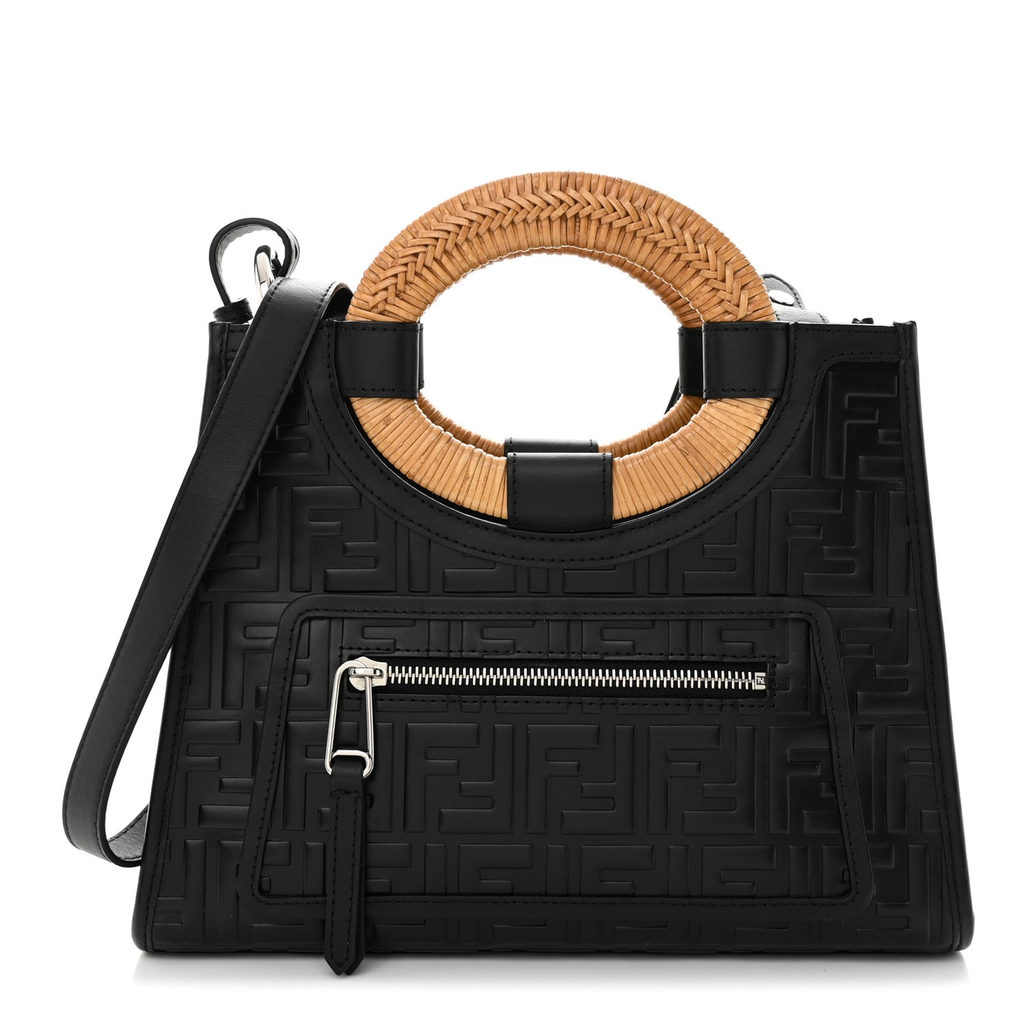 Vitello Century Wicker FF 1974 Embossed Small Runaway Shopper Tote Black