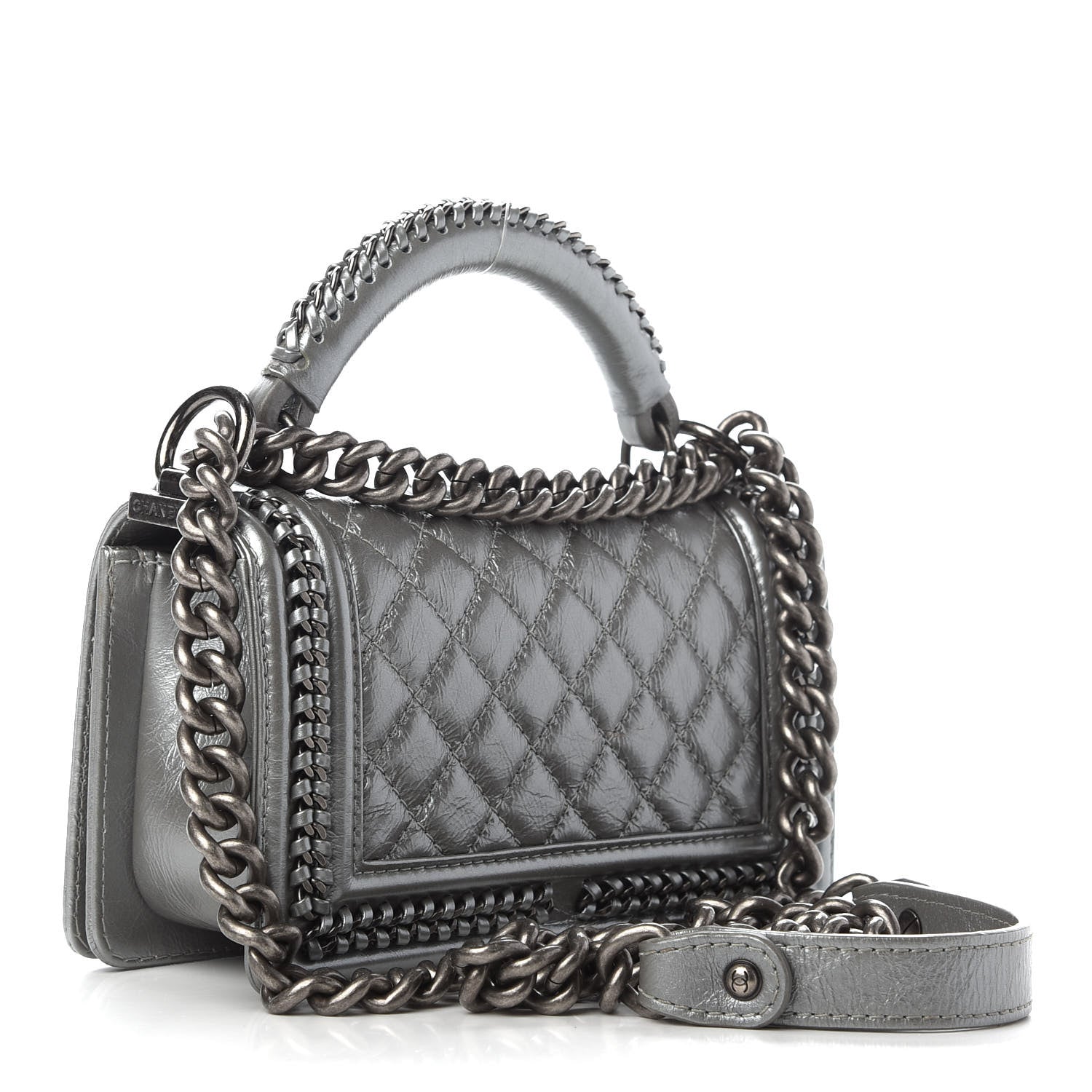 Chanel Metallic Aged Calfskin Quilted Small Boy Handle Flap Charcoal 2 of 8