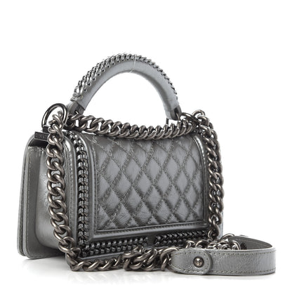 Chanel Metallic Aged Calfskin Quilted Small Boy Handle Flap Charcoal 2 of 8
