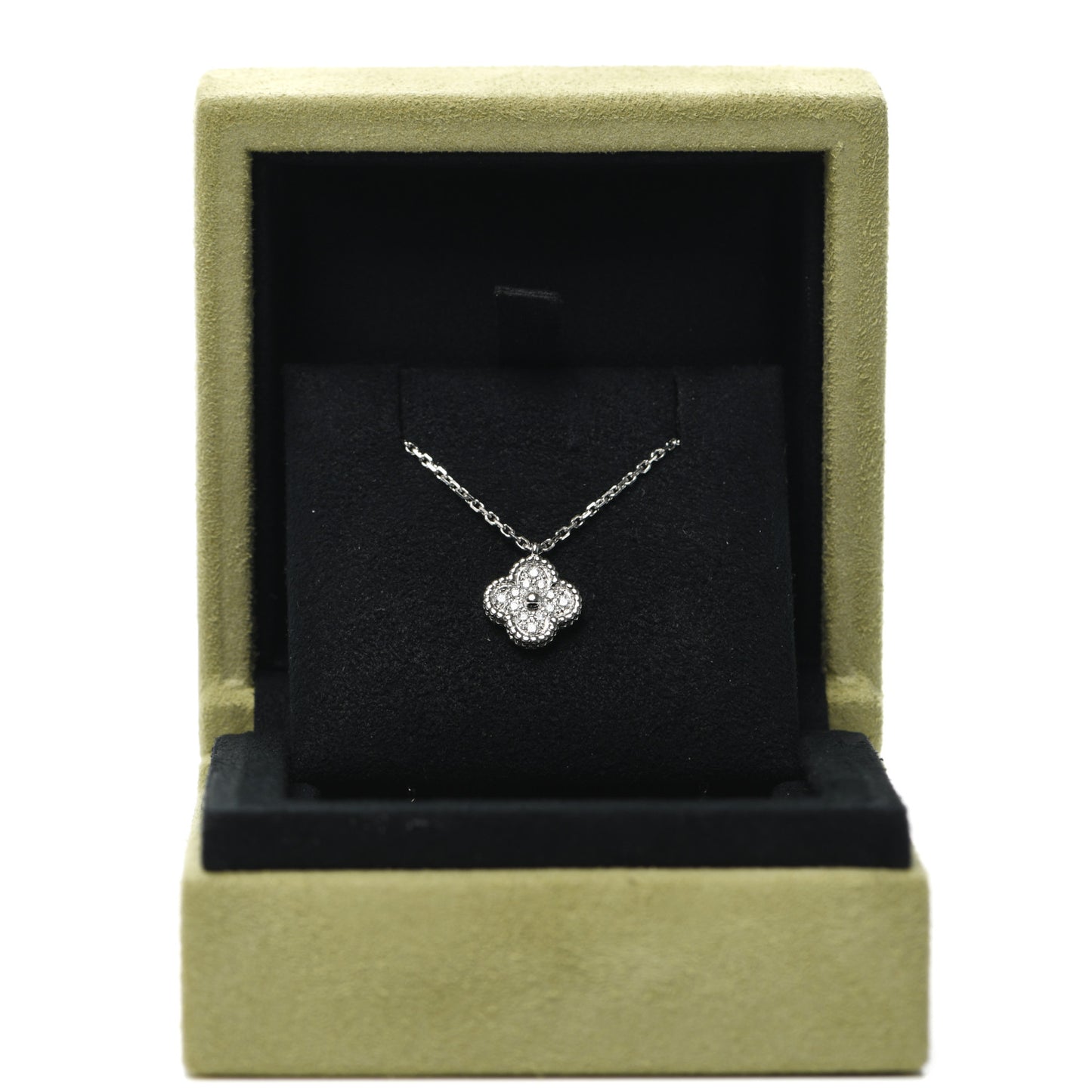 18K White Gold Diamond Sweet Alhambra Pendant Necklace
