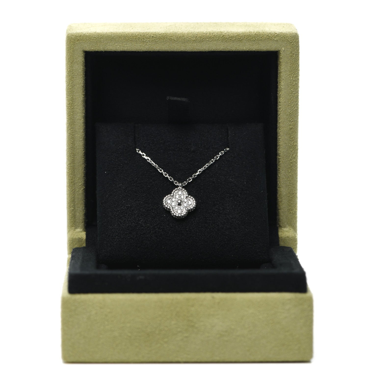 Van Cleef & Arpels 18K White Gold Diamond Sweet Alhambra Pendant Necklace 7 of 7