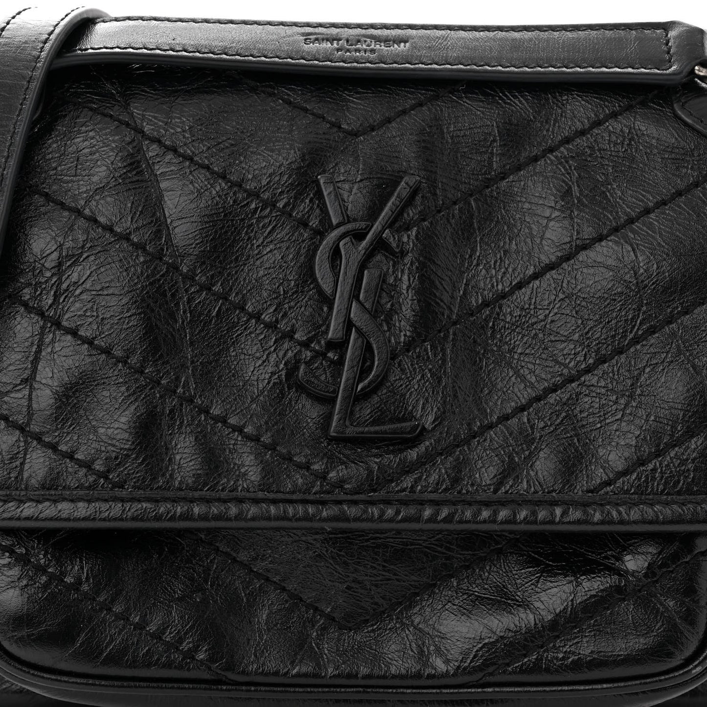 Crinkled Calfskin Matelasse Monogram Baby Niki Chain Satchel Black